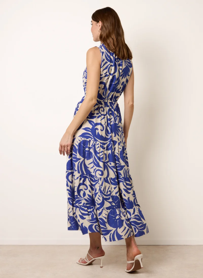 Blue Vanilla Topical Leaf Print Maxi Dress